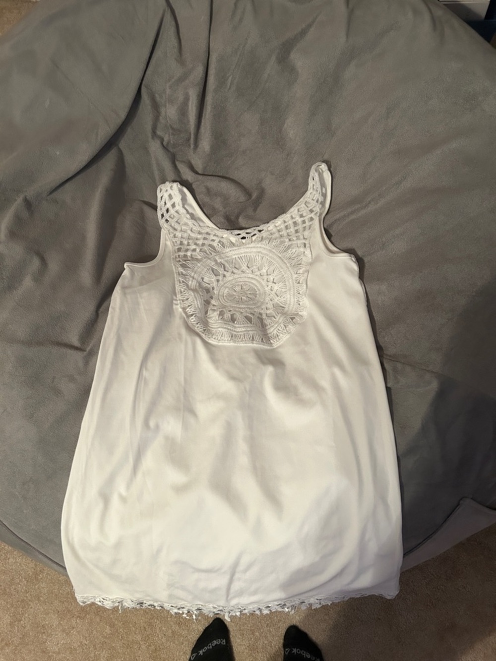 White Crochet Yoke Tank Top - Women's Casual Summer Top